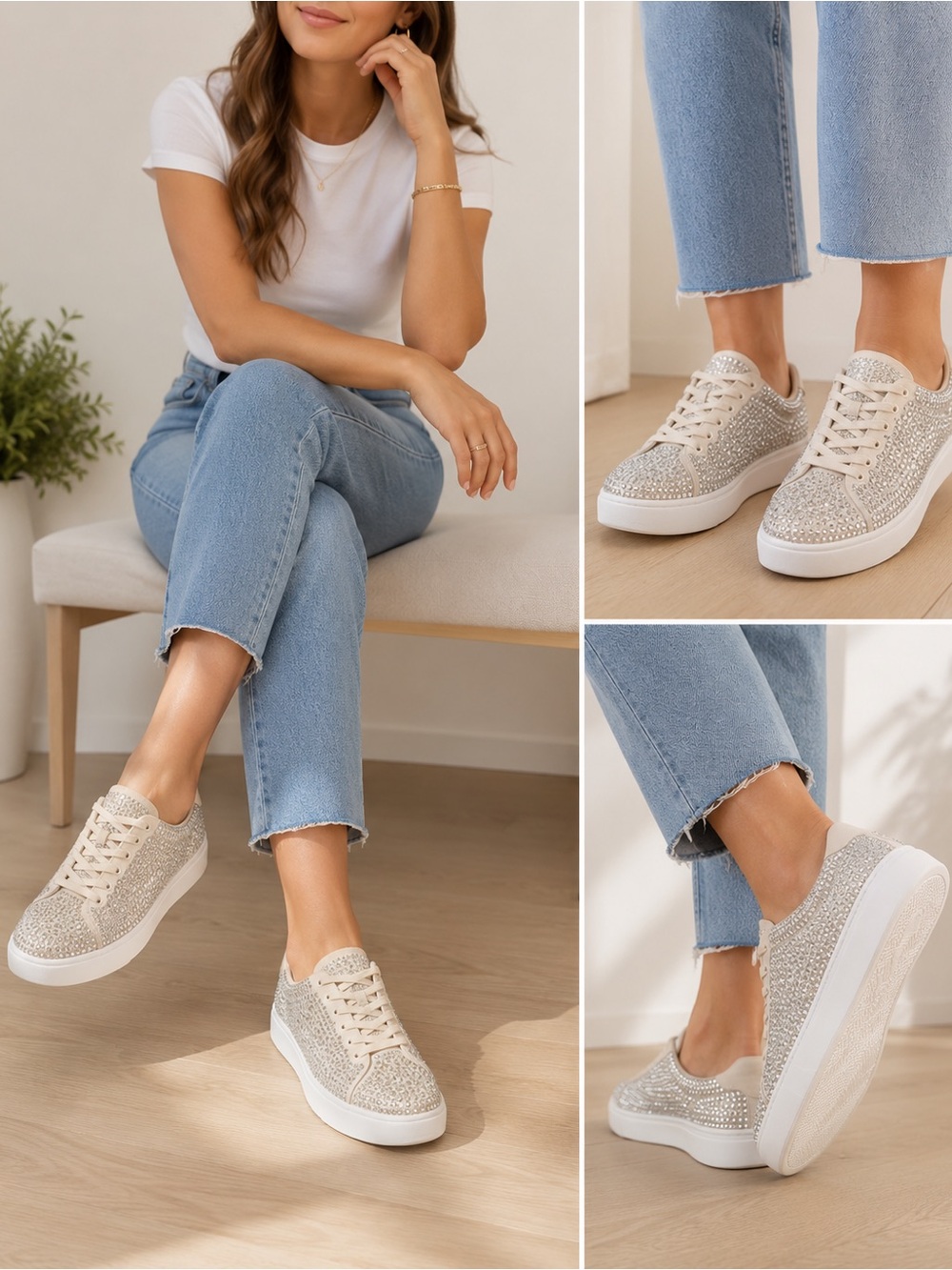 New kate spade Beige Glitter Low-Top Sneakers size 9
